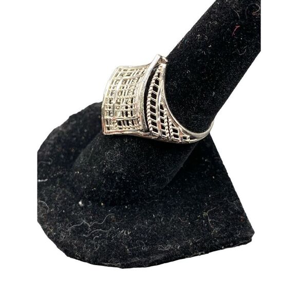 Sterling silver 925 mesh adjustable plaid ring - Picture 2 of 9